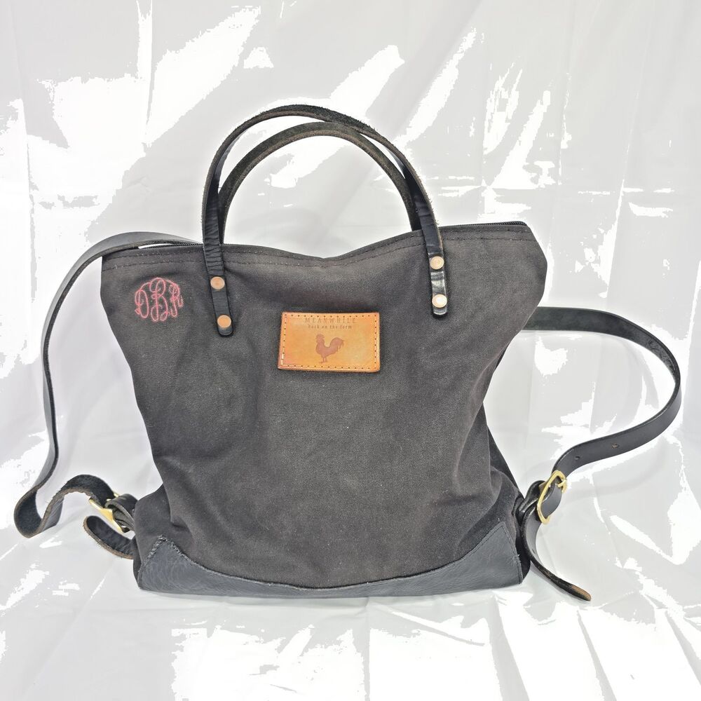 Meanwhile Back On the Farm Black Canvas Leather Convertible Backpack Distressed